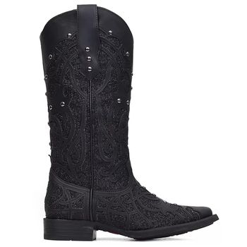 Bota Texana Feminina Vimar Boots 13089 Fóssil Preto Glitter Preto - Store Country