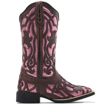 Bota Texana Feminina High Country 0567 Café / Craquet Rosa - Store Country