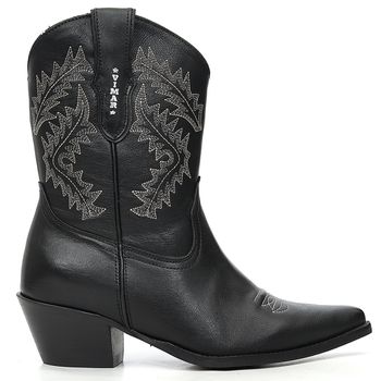 Bota Cano Medio Texana Feminina Vimar Boots Couro Legitimo Preta - Store Country