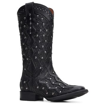 Bota Western Feminina Vimar Boots 13164 Fossil Preto Glitter Preto - Store Country