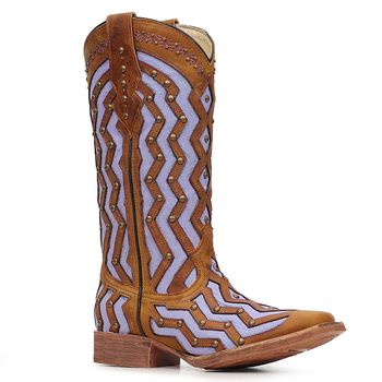 Bota Western Feminina Vimar Boots 13764 Fossil Caramelo Glitter Rosa - Store Country