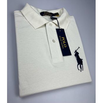 Camiseta Gola Polo Ralph Lauren Creme Bordado Pret... - TCHUCO STORE - GRANDES MARCAS