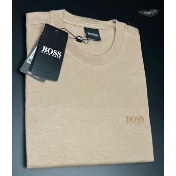Camiseta Hugo Boss Malha Sofit Areia Com Escrito L... - TCHUCO STORE - GRANDES MARCAS