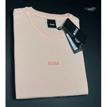 Camiseta Hugo Boss Malha Sofit Rosa Com Escrito Bo... - TCHUCO STORE - GRANDES MARCAS