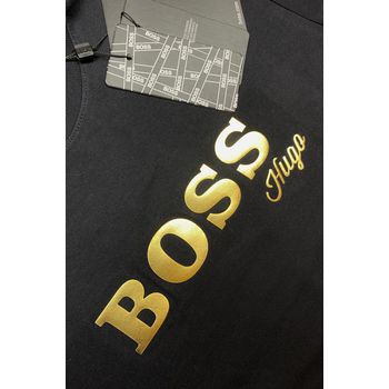 Camiseta Hugo Boss Malha Sofit Pima Preta Aplicaçã... - TCHUCO STORE - GRANDES MARCAS