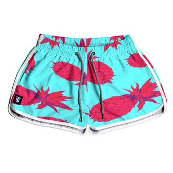 SHORT PRAIA FEMININO AZUL COM ABACAXI ROSA - FM10... - TCHUCO STORE - GRANDES MARCAS