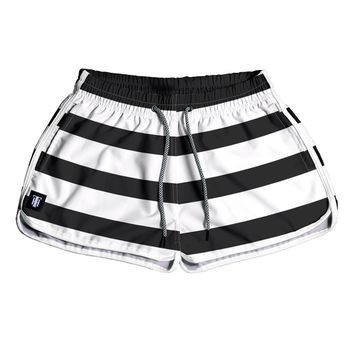 SHORT PRAIA FEMININO LISTRA BRANCA E PRETA - FM114 - TCHUCO STORE - GRANDES MARCAS