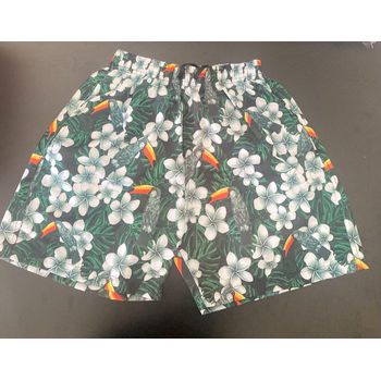 Short Praia Floral Verde Flor Branca Tactel Mascul... - TCHUCO STORE - GRANDES MARCAS