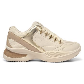 Tênis Casual Flamê Champanhe e Dourado - TENISLOG