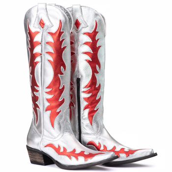 Bota Feminina Texana - Couro Prata - Solado P52 Rú... - Tucson Boots
