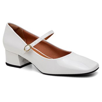 Mocassim salto bloco Lorena Off White - Violanta Calçados Femininos