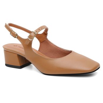 Mocassim salto bloco Celeste Cappucino - Violanta Calçados Femininos