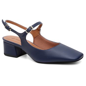 Mocassim salto bloco Celeste Marinho - Violanta Calçados Femininos