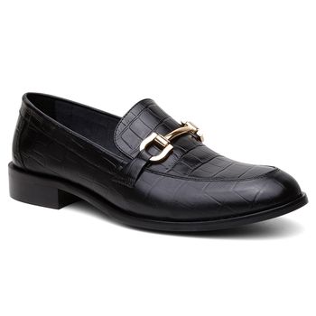 Mocassim Couro Violanta Croco Preto - Violanta Calçados Femininos