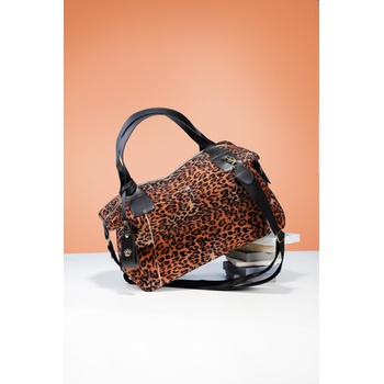 black bolsa with leopard print strap