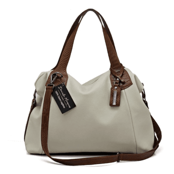 Bolsa grande couro legítimo off white com alça caramelo ref:DM-01 - Daniella Marques | Bolsas Femininas em Couro