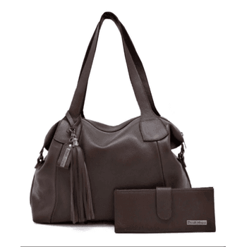 kit bolsa grande ombro couro e carteira chocolate ref:DM-14B - Daniella Marques | Bolsas Femininas em Couro
