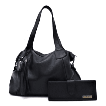 kit bolsa grande ombro e carteira preta ref:DM-14B - Daniella Marques | Bolsas Femininas em Couro