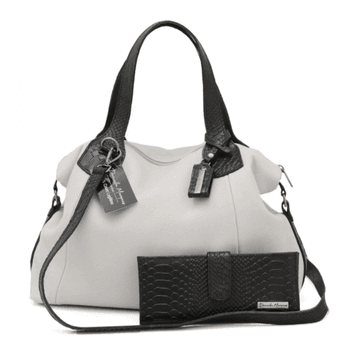 Kit bolsa grande +carteira couro legítimo off white com alças preta ref: DM-01B - Daniella Marques | Bolsas Femininas em Couro