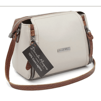 Bolsa pequena couro legítimo Off White com alça caramelo ref:DM-07 - Daniella Marques | Bolsas Femininas em Couro