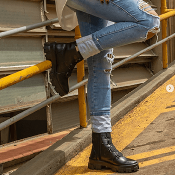 Bota Coturno Casual Feminina Dorf Couro Preto - DORF