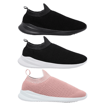 Kit 3 Pares de Tênis Meia - Preto / Preto e Branco / Rosa