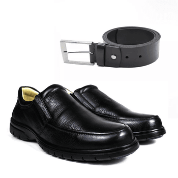 Kit Sapato Casual Conforto Couro Floater Preto + Cinto - Franca Sapatos | Sapatos em Couro Direto da Fábrica