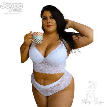 Conjunto Premium Plus Size Croped Alça De Renda Br... - JOYCE PRADO