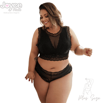 Conjunto Plus size Premium Cropped De Renda Preto ... - JOYCE PRADO