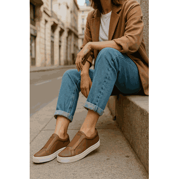 Tênis Slip On Couro Premium Plume Conhaque 1002 - PDK FOOTWEAR