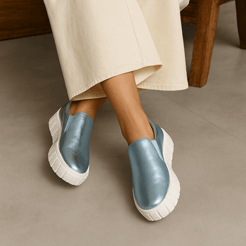 Tênis Slip On Couro Premium Confort Azul Laguna 1200 - 11 - PDK FOOTWEAR