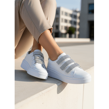 Tênis Slip On Couro Legitimo Luxo Strass 2900 - PDK FOOTWEAR