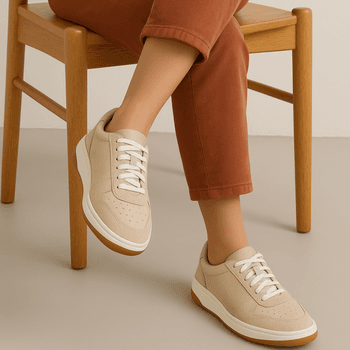 Tênis Casual Couro Premium Plume Off White Camurça Marfim 2032 - 308 - PDK FOOTWEAR