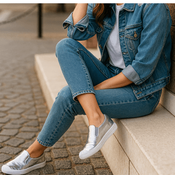 Tênis Slip On Charlote Couro Premium Plume Prata 510 - PDK FOOTWEAR