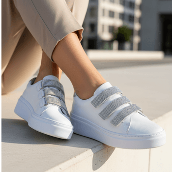 Tênis Slip On Couro Legitimo Luxo Strass 2900 - PDK FOOTWEAR