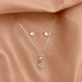 Conjunto Solitario 6mm Zirconia Cristal Prata 925 ... - Roanne Jóias