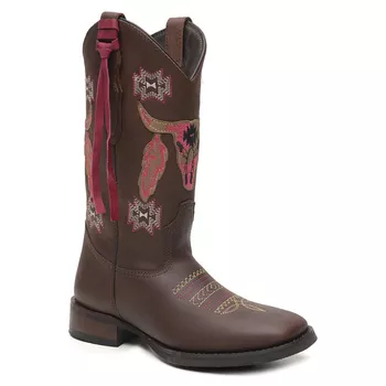 Bota Feminina Texana Cano Longo Solado Pré-Frezado Couro Fóssil Tabaco Rosa - Xucrão Boots | Botas e Botinas Country Premium