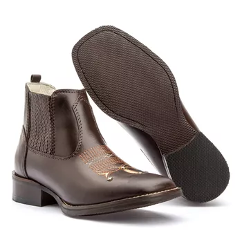  Texana Feminina Bico Quadrado Cano Curto em Couro Látego Café Bordado + Strass - Xucrão Boots | Botas e Botinas Country Premium