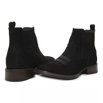 TEXANA FEMININA BICO QUADRADO FLORÃO NOBUCK PRETO - Xucrão Boots | Botas e Botinas Country Premium