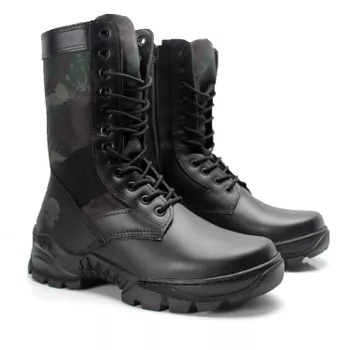 Bota Coturno Em Couro Militar Armata Khopesh - Preto Camuflado - ARMATA BOTAS