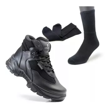 Bota Coturno Em Couro Militar Armata V-Max - Preto Liso + Meia Preta - ARMATA BOTAS