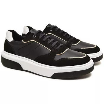 Tênis Casual Masculino em Couro Preto Polo - BERGANNO