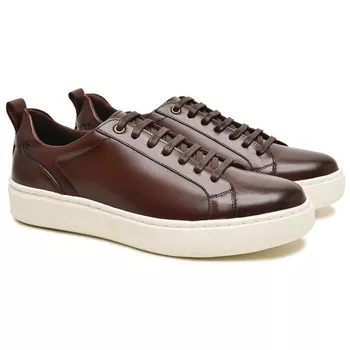 Tênis Casual Masculino em Couro Pinhão Yaris - BERGANNO