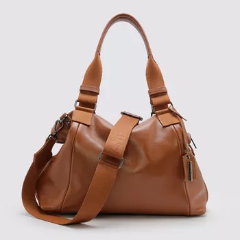 Bolsa grande ombro e transversal CARAMELO com alça em gorgurão REF:DM-24G - Daniella Marques | Bolsas Femininas em Couro
