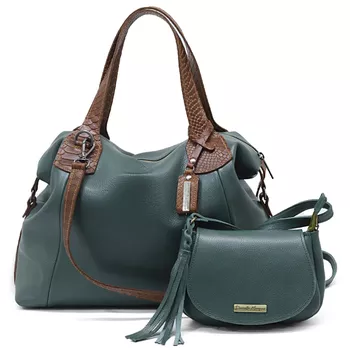 kit bolsa grande verde- militar com alcas croco caramelo e mini verde militar couro legitimo - Daniella Marques | Bolsas Femininas em Couro