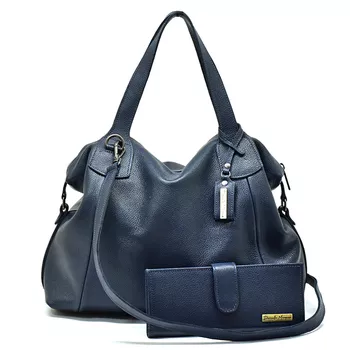 Kit Bolsa Grande e Carteira Couro Legitimo Azul Marinho - Daniella Marques | Bolsas Femininas em Couro