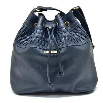 Bolsa Saco Couro Legitimo Liso Azul marinho DM-13 - Daniella Marques | Bolsas Femininas em Couro