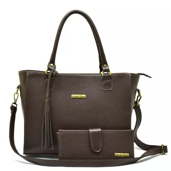 Bolsa Feminina Couro Legitimo 2 Alças +carteira chocolate DM-05B - Daniella Marques | Bolsas Femininas em Couro