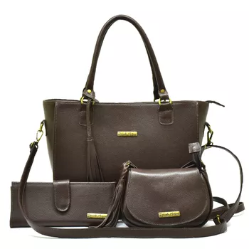 Kit bolsa couro croco +mini+ carteira chocolate ref:DM-05C - Daniella Marques | Bolsas Femininas em Couro