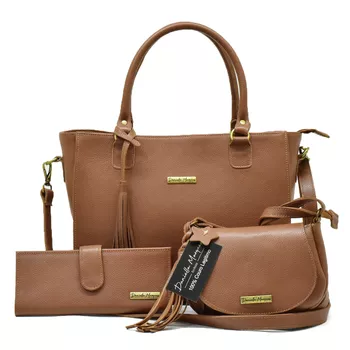 Kit bolsa couro +mini+ carteira CARAMELO ref:DM-05C - Daniella Marques | Bolsas Femininas em Couro